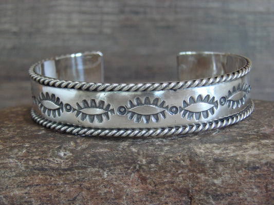 Native American Hand Stamped Sterling Silver Bracelet Cuff by Bahe