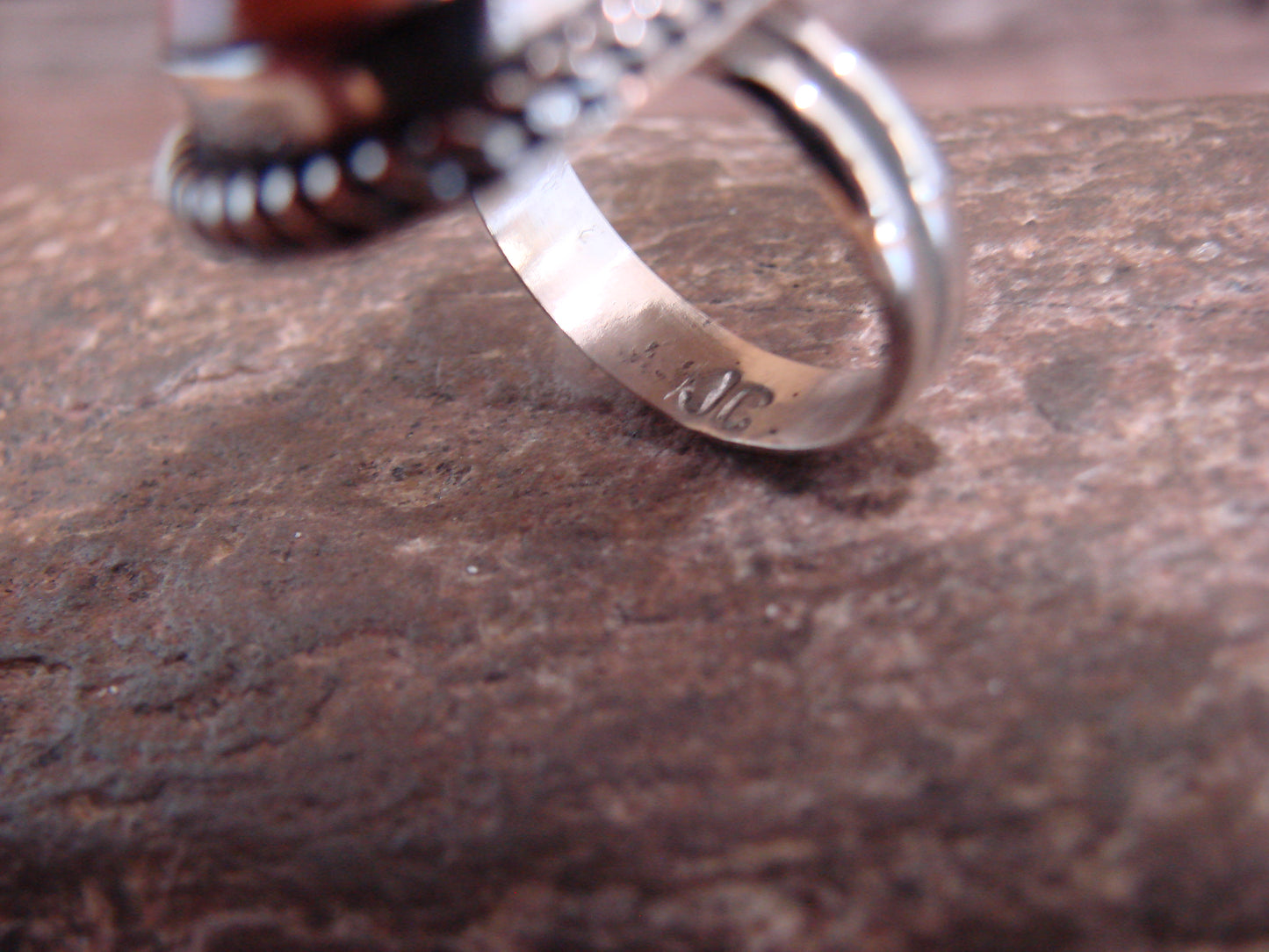 Native American Nickel Silver & Spiny Oyster Ring Size 6.5 - Cleveland