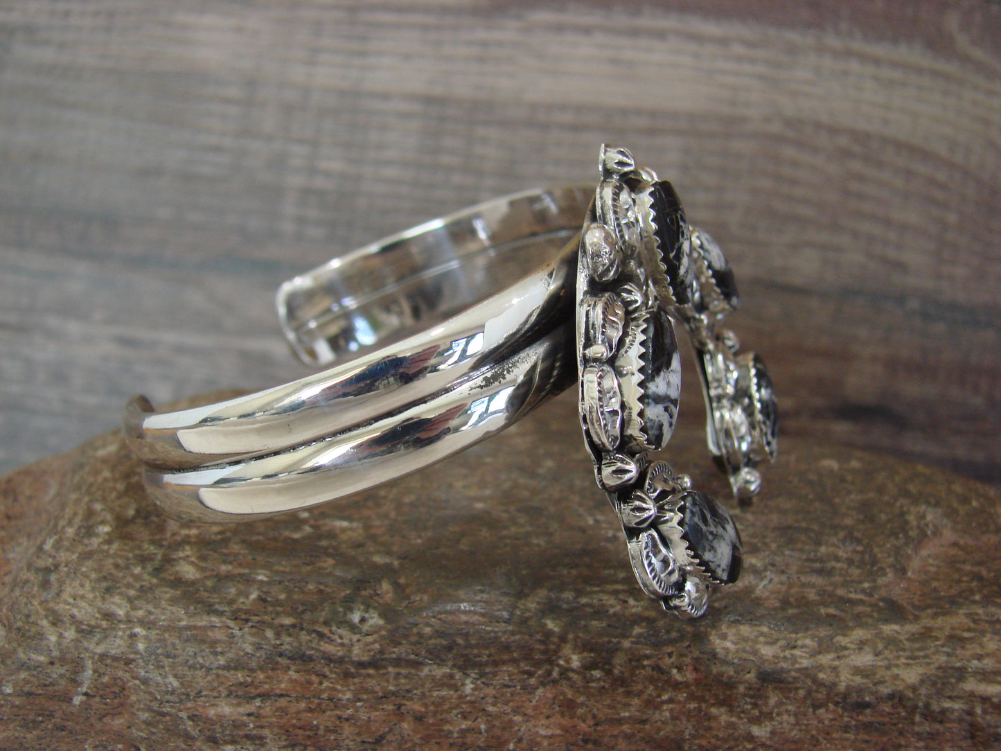 Native American Sterling Silver & White Buffalo Turquoise Naja Bracelet by Yazzie
