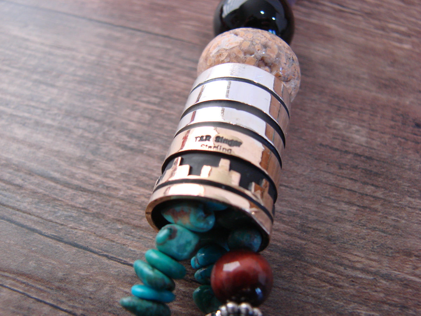 Native American Sterling Silver & Turquoise 30" Gemstone Necklace by Singer