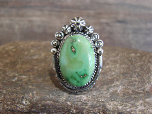 Native American Sterling Silver & Sonoran Turquoise Ring by Benally - Size 6