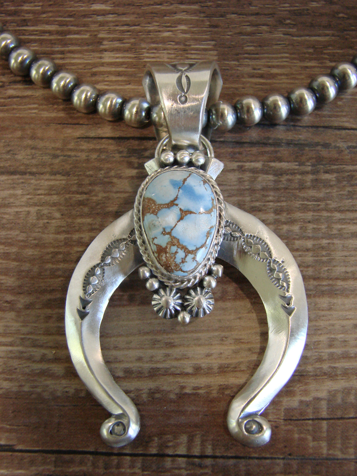 Native American Sterling Silver & Turquoise Naja Navajo Pearl Necklace - Yellowhair