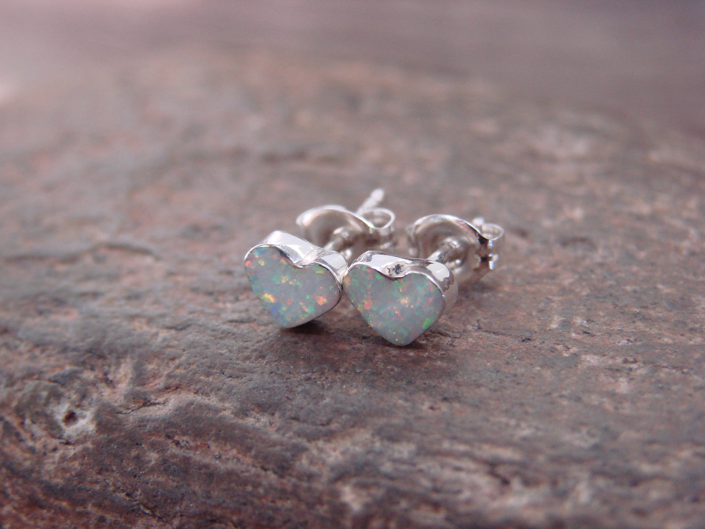 Native American Sterling Silver White Opal Heart Post Earrings - Neha