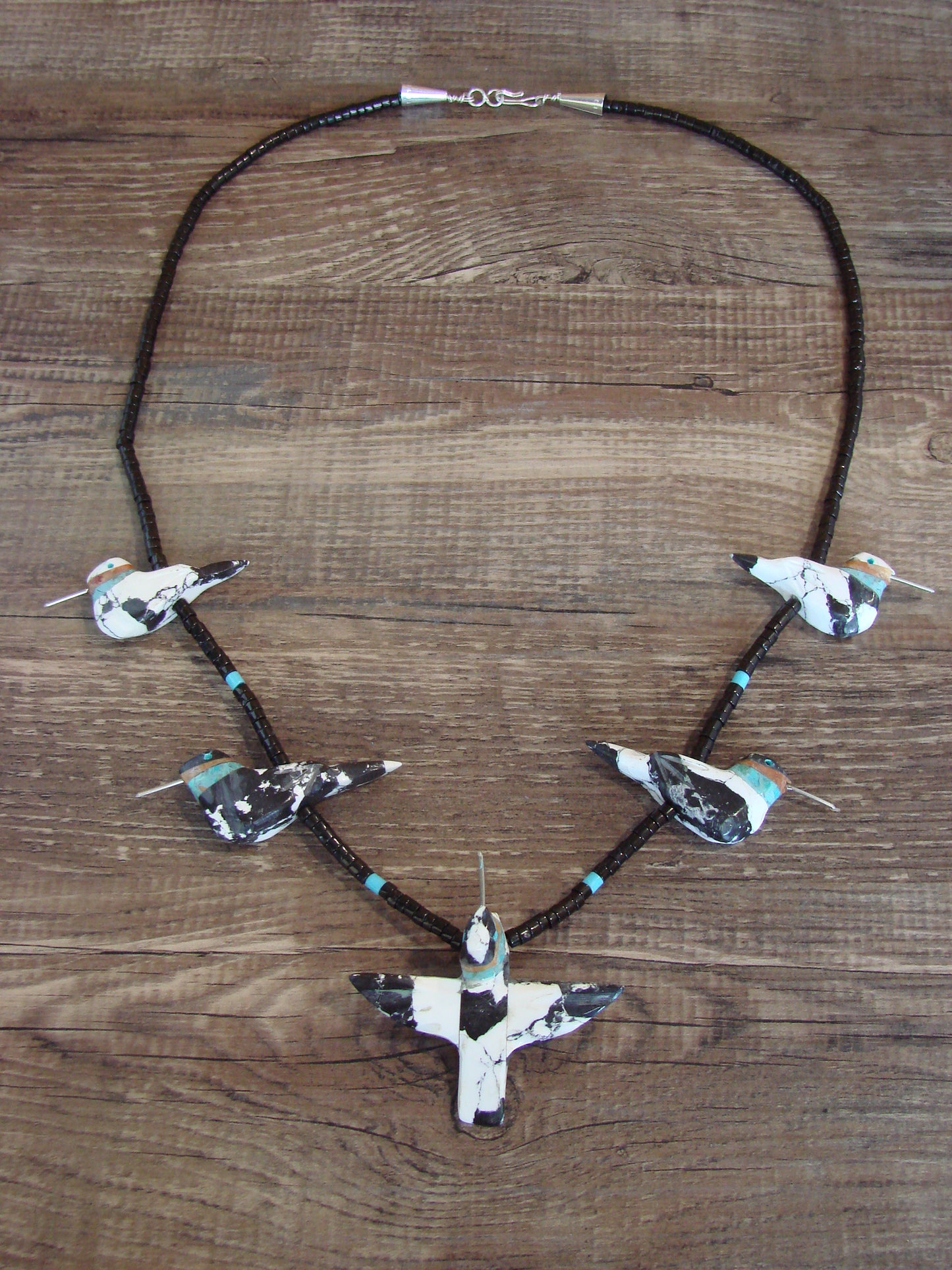 Hand Carved White Marble Turquoise Hummingbird Fetish Necklace Matt Mitchell
