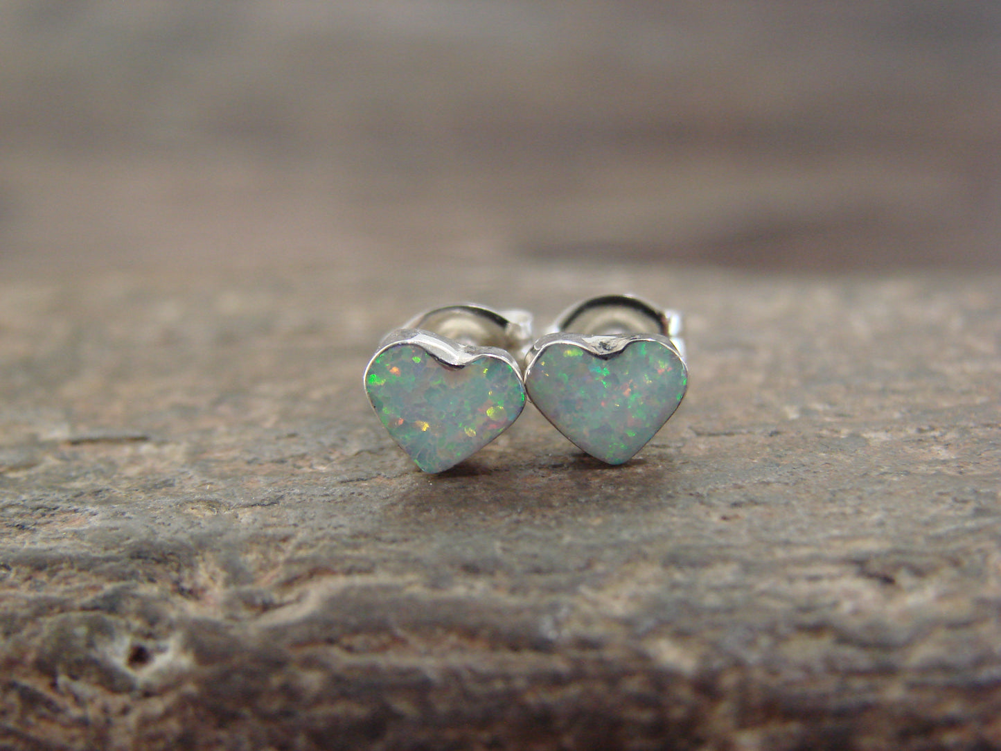 Native American Sterling Silver White Opal Heart Post Earrings - Neha