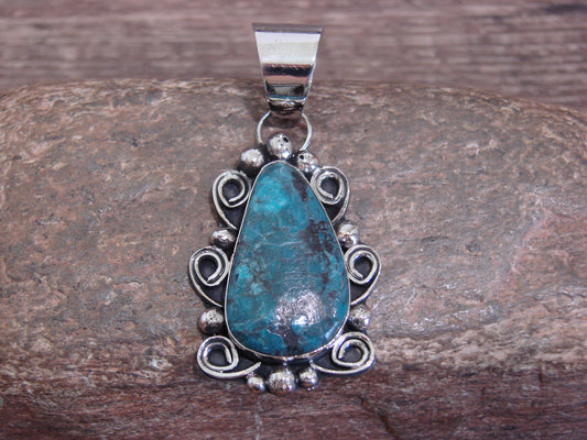 Native American Nickel Silver & Turquoise Pendant - Cleveland