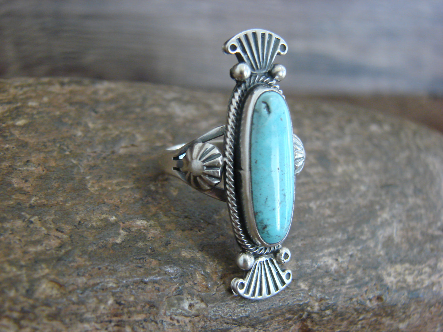 Native American Sterling Silver & Turquoise Ring by Benally - Size 5.5
