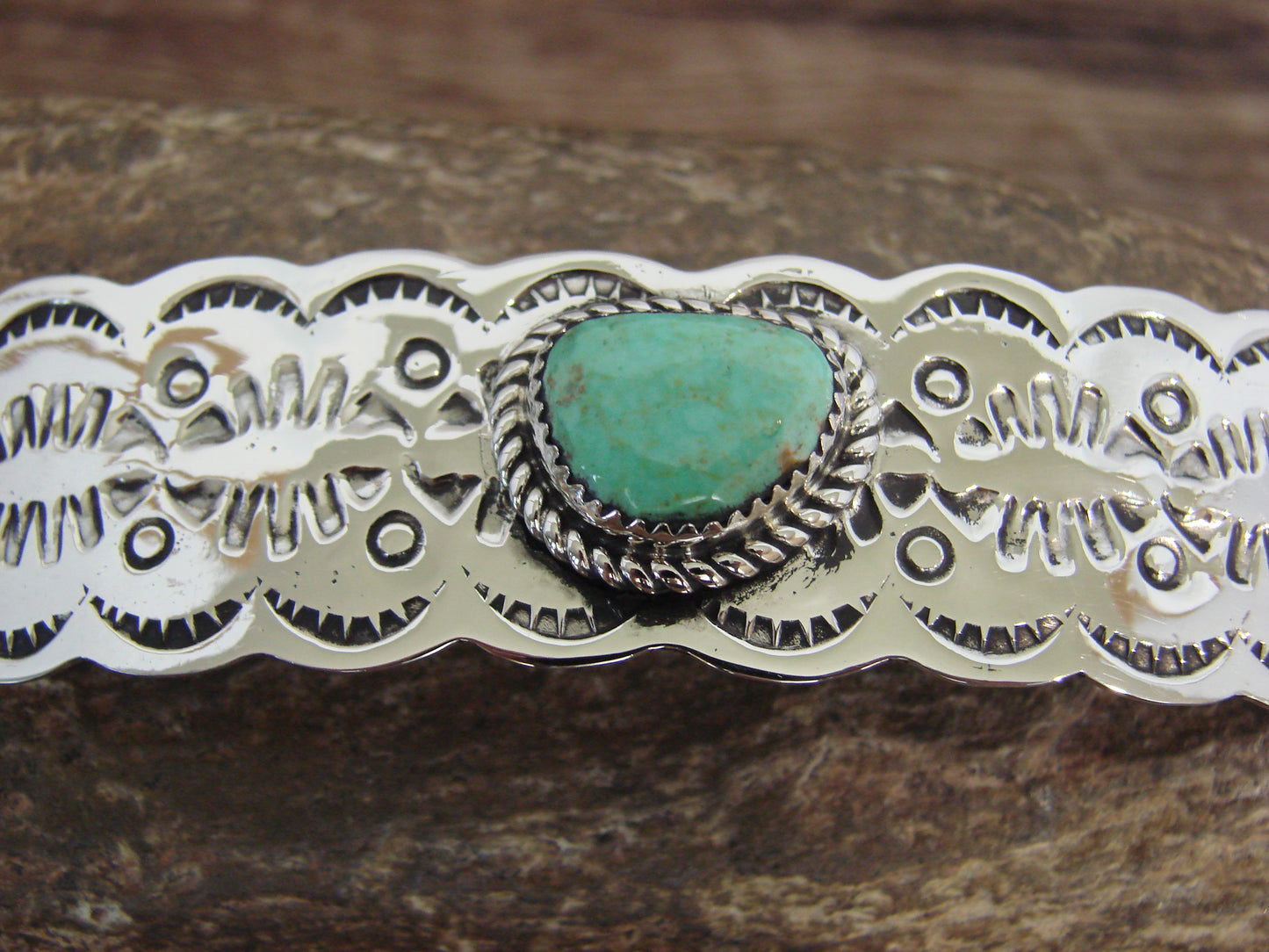 Native American Nickel Silver & Turquoise Hair Barrette by Cleveland