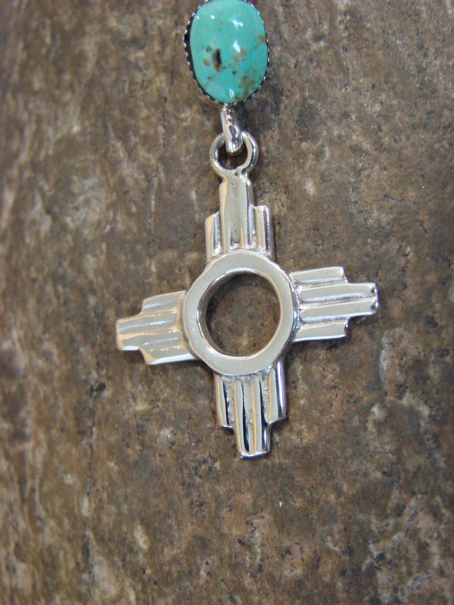 Native American Sterling Silver & Turquoise Zia Pendant by Lee