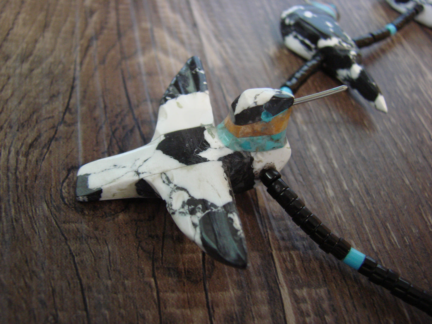 Hand Carved White Marble Turquoise Hummingbird Fetish Necklace Matt Mitchell