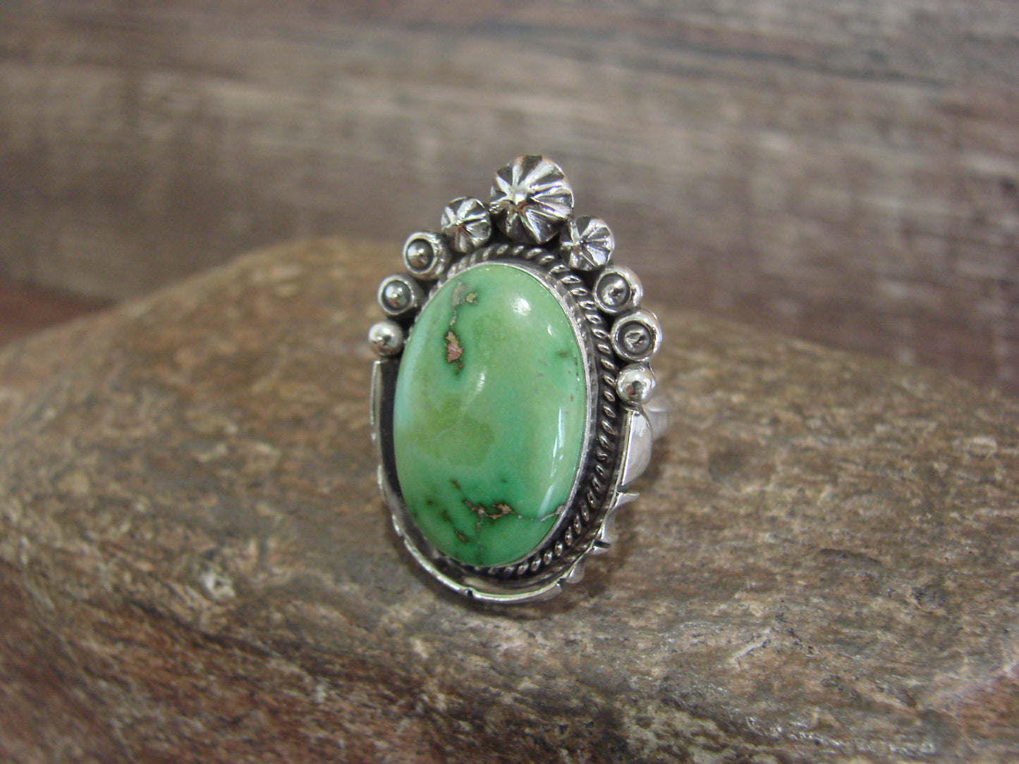 Native American Sterling Silver & Sonoran Turquoise Ring by Benally - Size 6