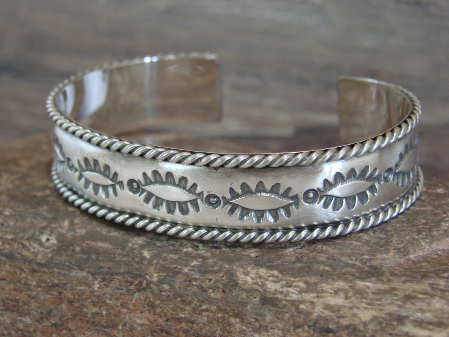 Native American Hand Stamped Sterling Silver Bracelet Cuff by Bahe