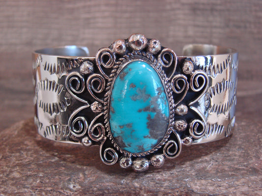 Native American Nickel Silver & Turquoise Bracelet by Cleveland