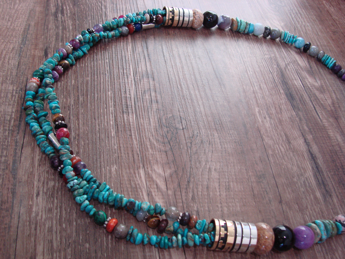 Native American Sterling Silver & Turquoise 30" Gemstone Necklace by Singer