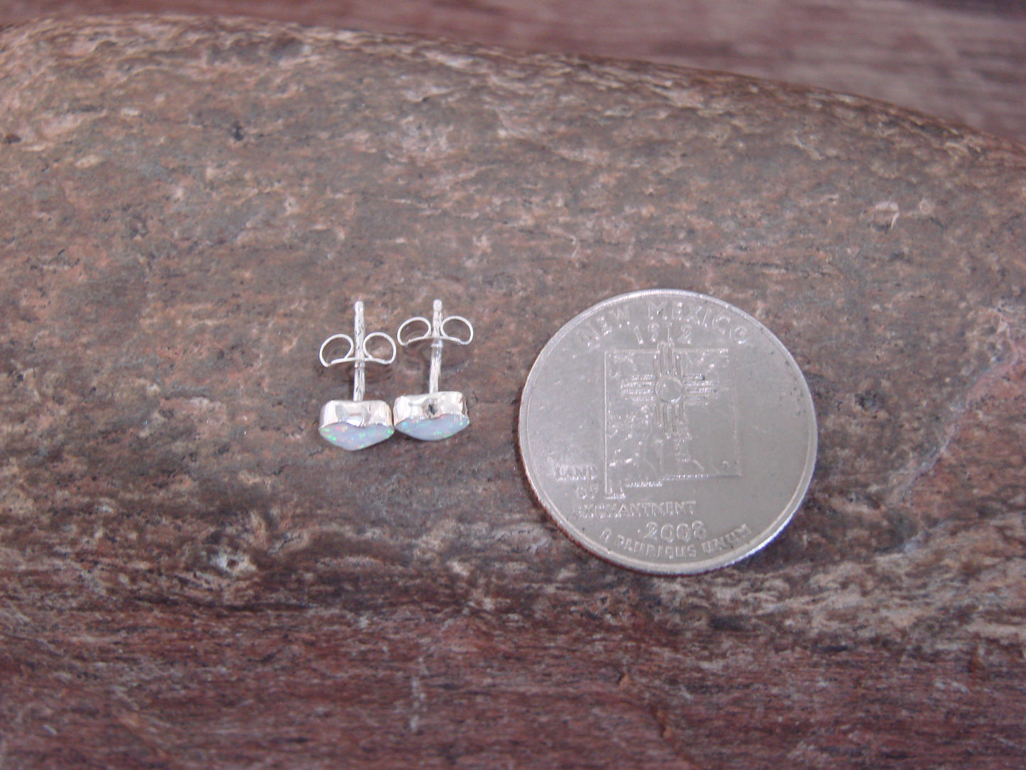 Native American Sterling Silver White Opal Heart Post Earrings - Neha