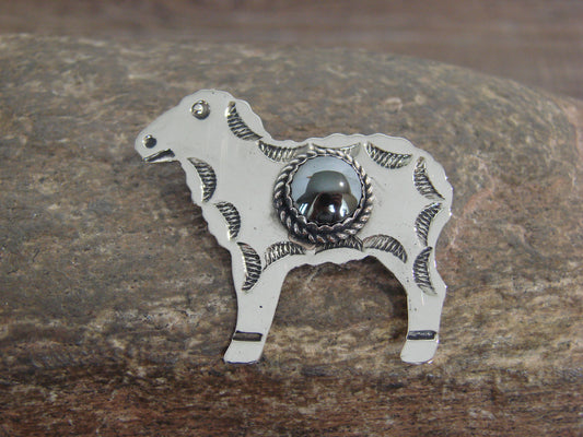 Native American Nickel Silver & Hematite Lamb Pin - Cleveland