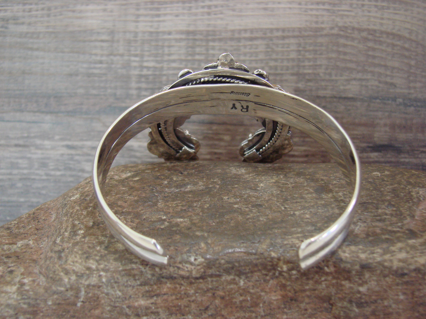 Native American Sterling Silver & White Buffalo Turquoise Naja Bracelet by Yazzie