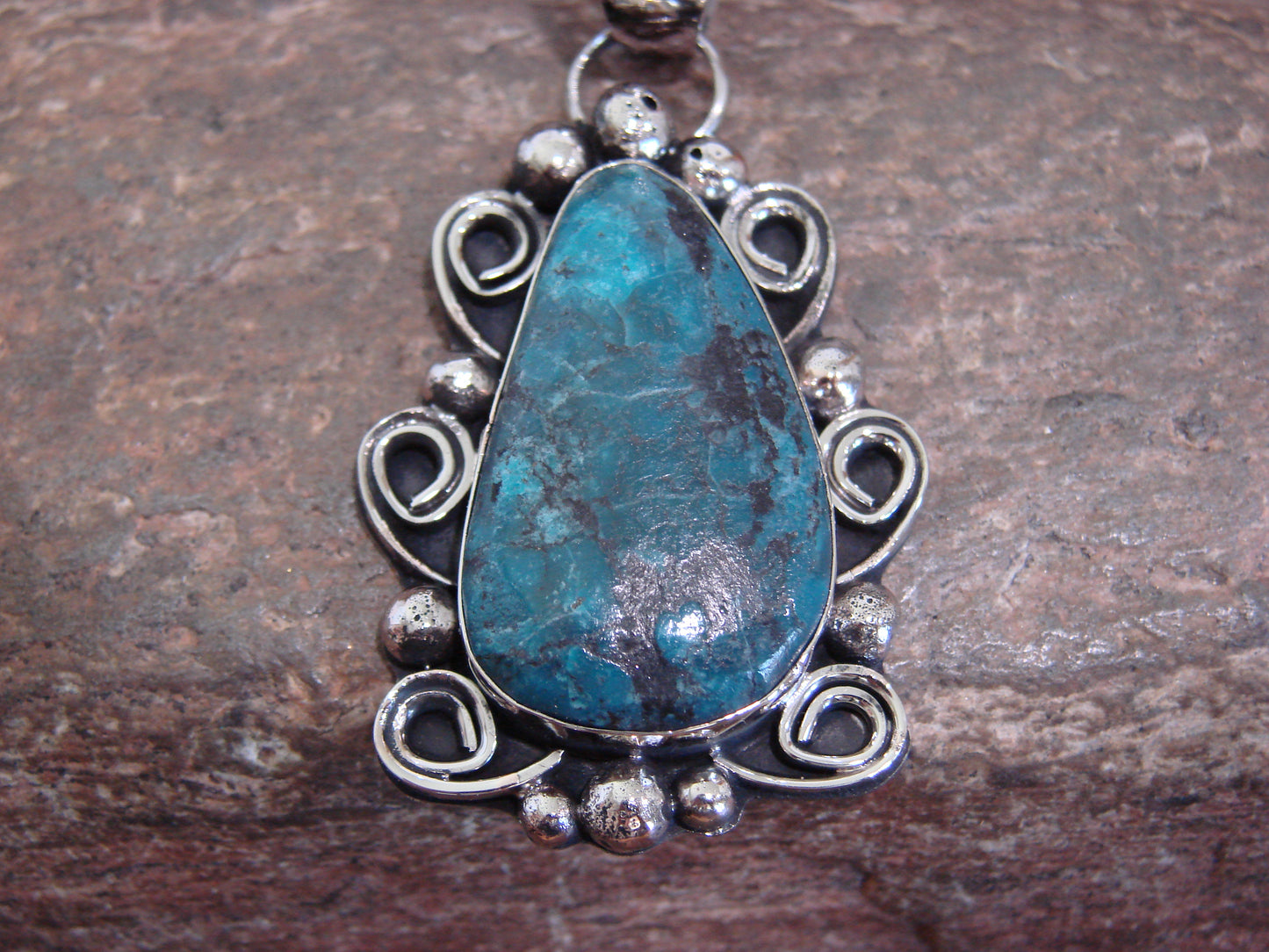 Native American Nickel Silver & Turquoise Pendant - Cleveland