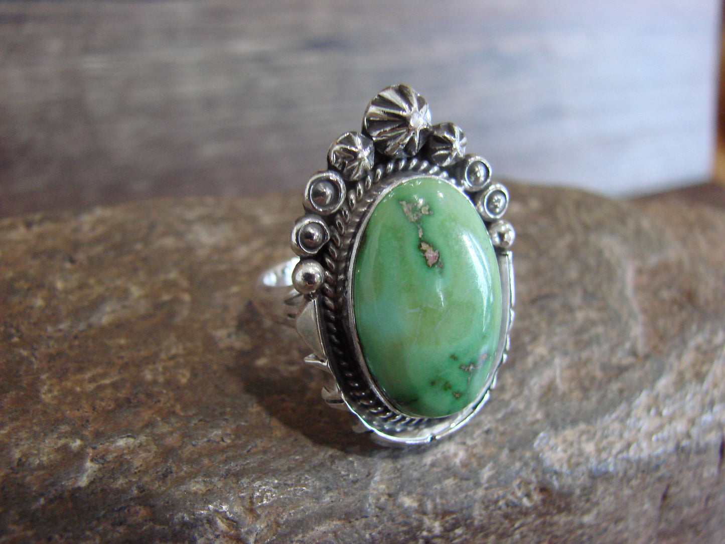 Native American Sterling Silver & Sonoran Turquoise Ring by Benally - Size 6