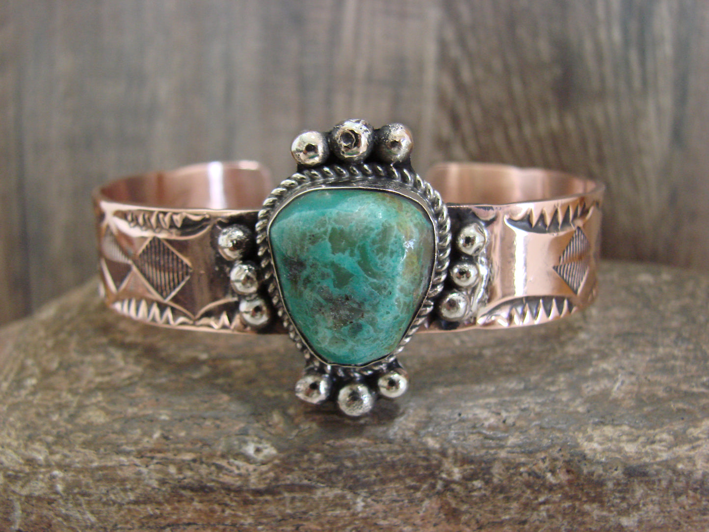 Native American Copper & Turquoise Bracelet by Cleveland