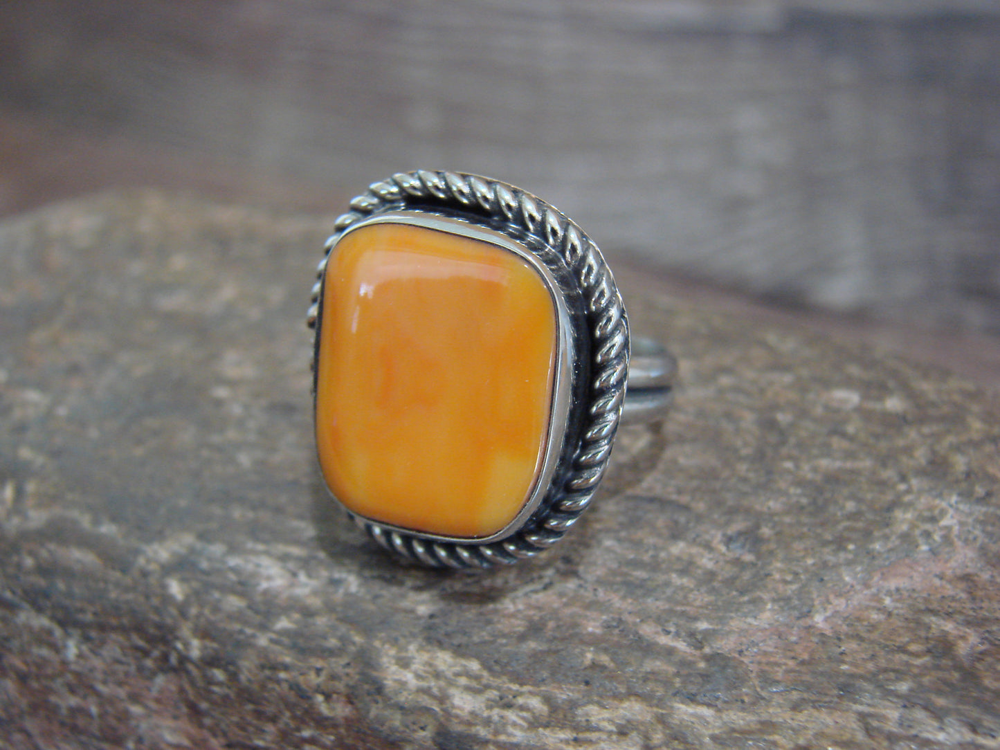 Native American Nickel Silver & Spiny Oyster Ring Size 7 - Cleveland