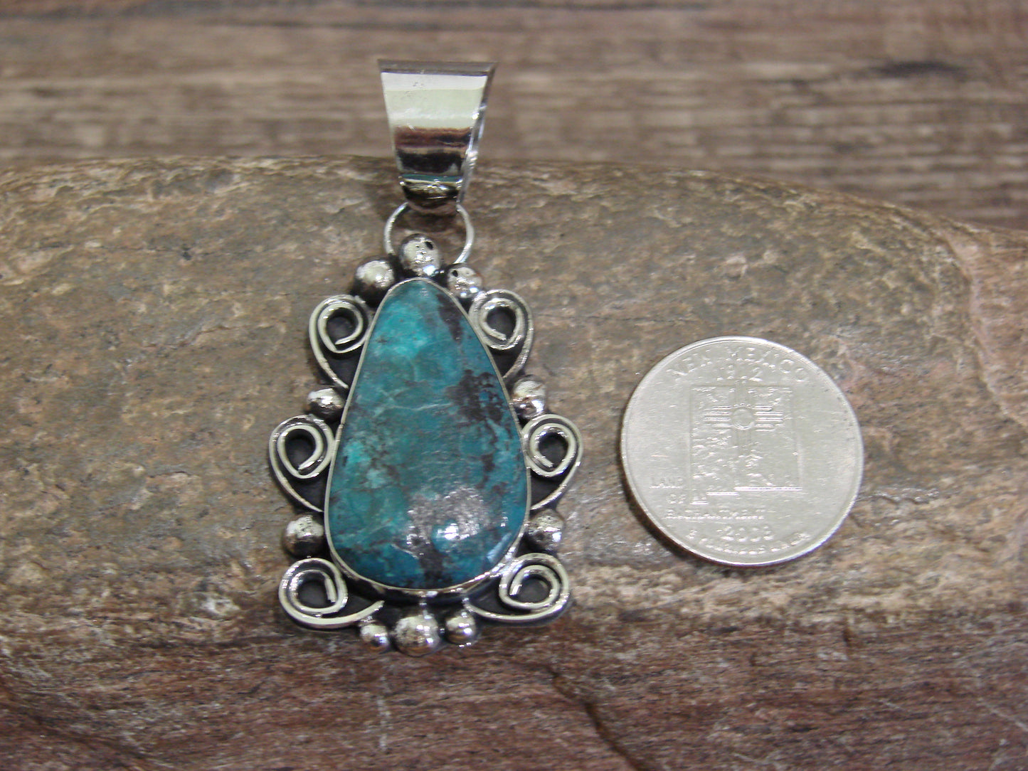 Native American Nickel Silver & Turquoise Pendant - Cleveland