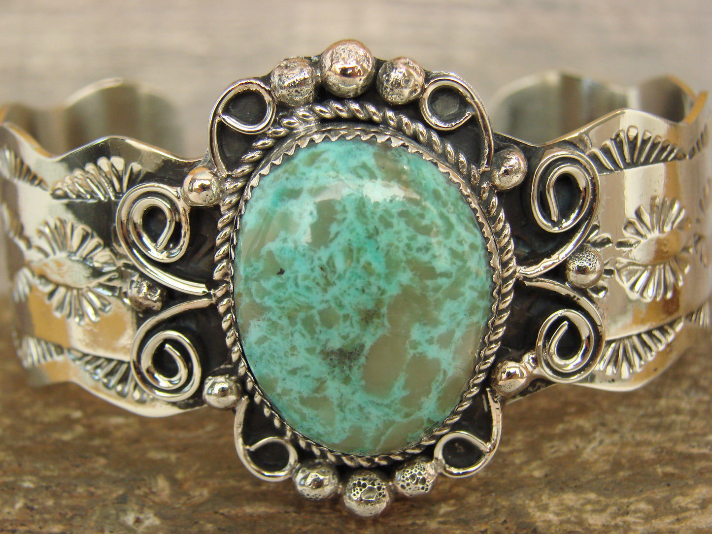 Native American Nickel Silver & Turquoise Bracelet by Cleveland