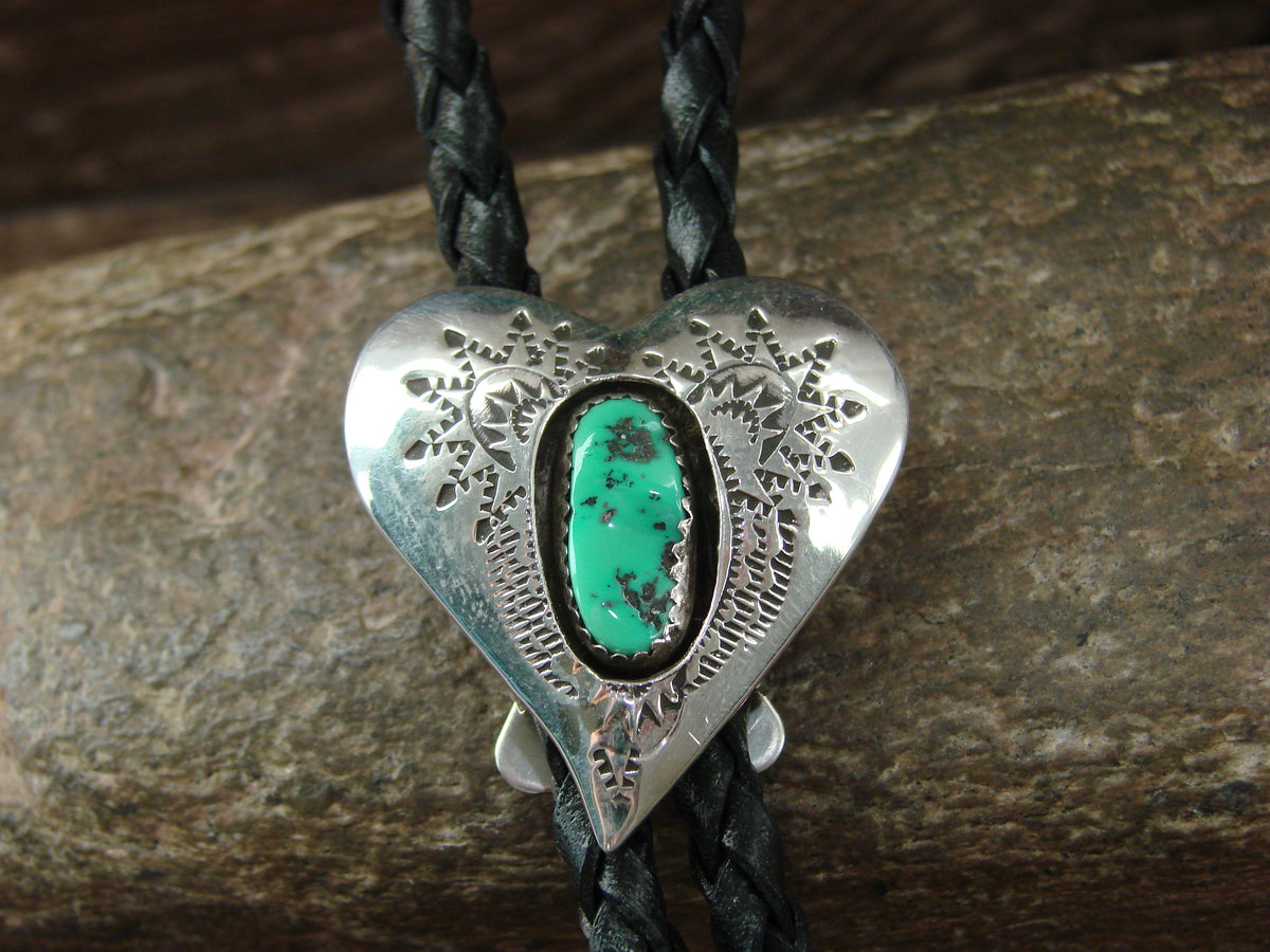 Native American Sterling Silver & Turquoise Heart Bolo Tie by Skeets
