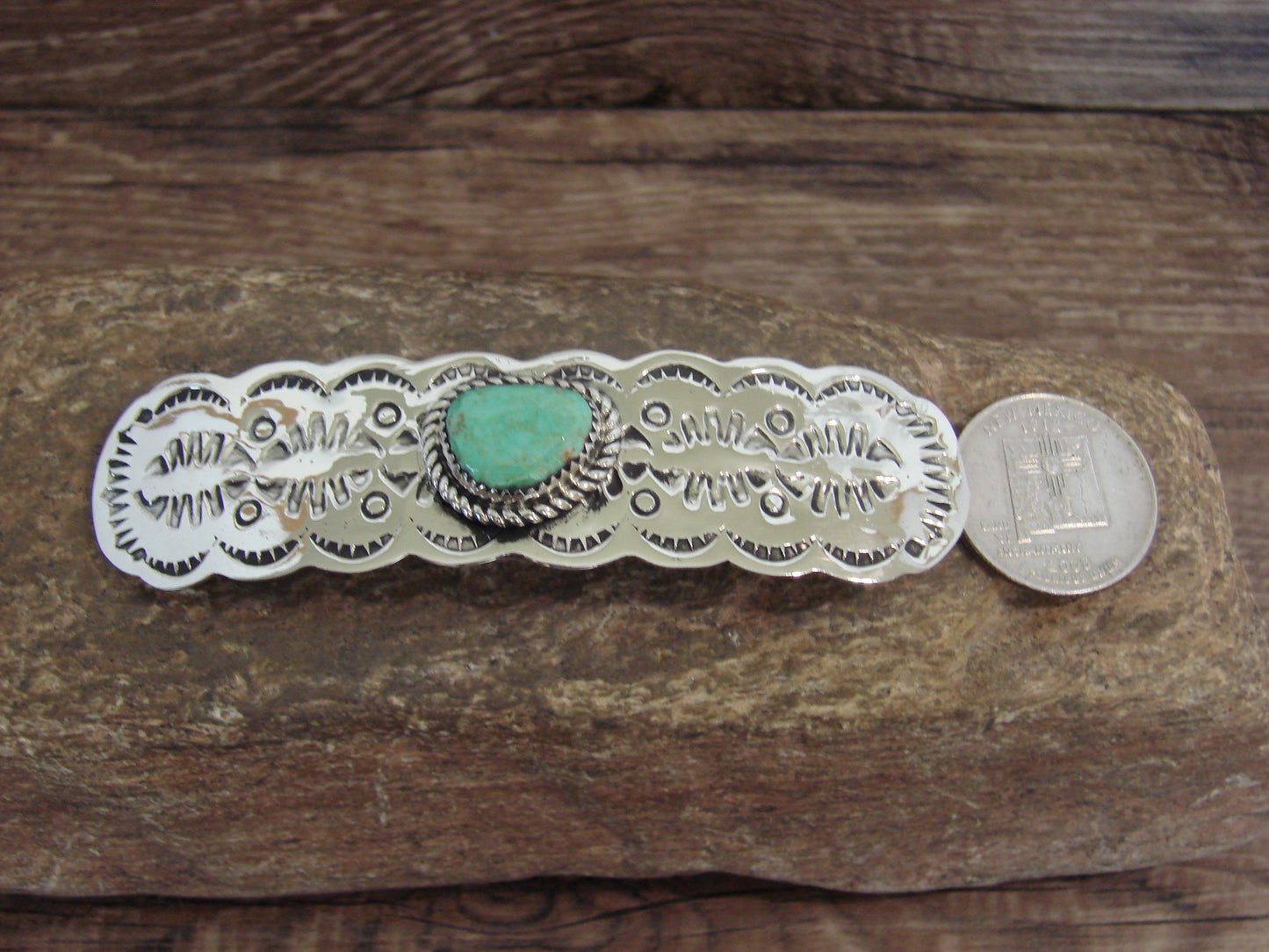 Native American Nickel Silver & Turquoise Hair Barrette by Cleveland