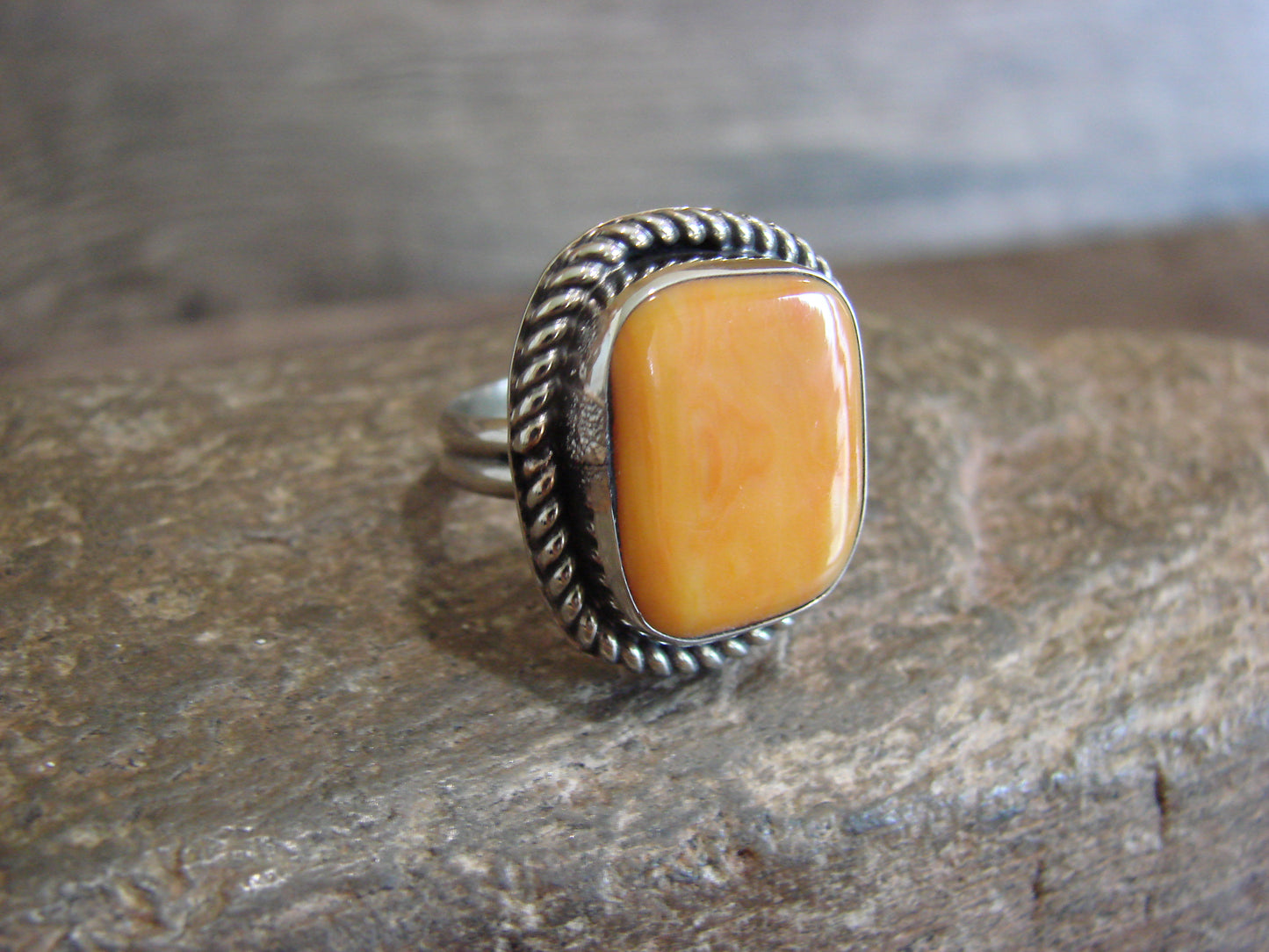 Native American Nickel Silver & Spiny Oyster Ring Size 7 - Cleveland