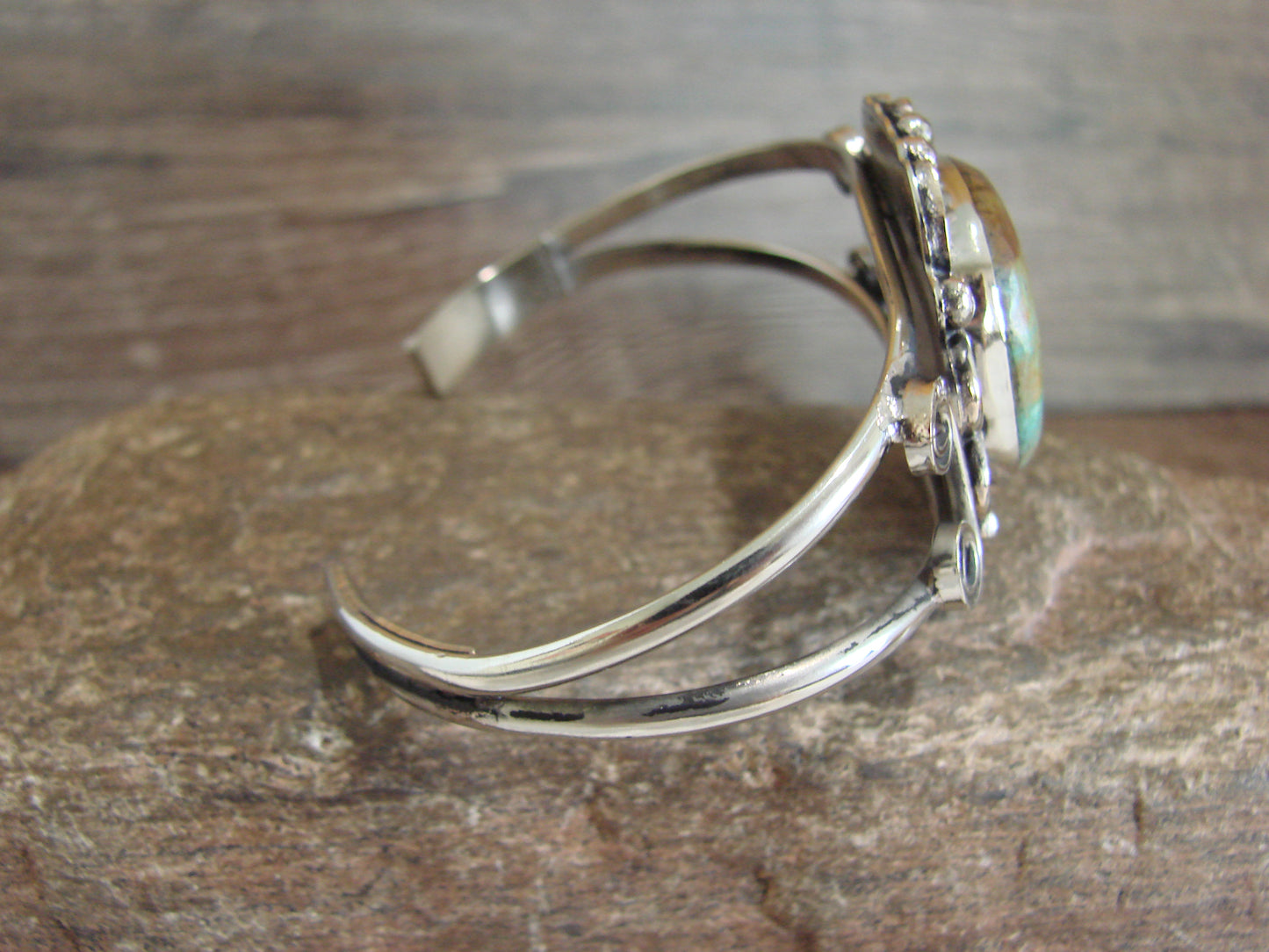 Native American Nickel Silver & Turquoise Bracelet by Cleveland