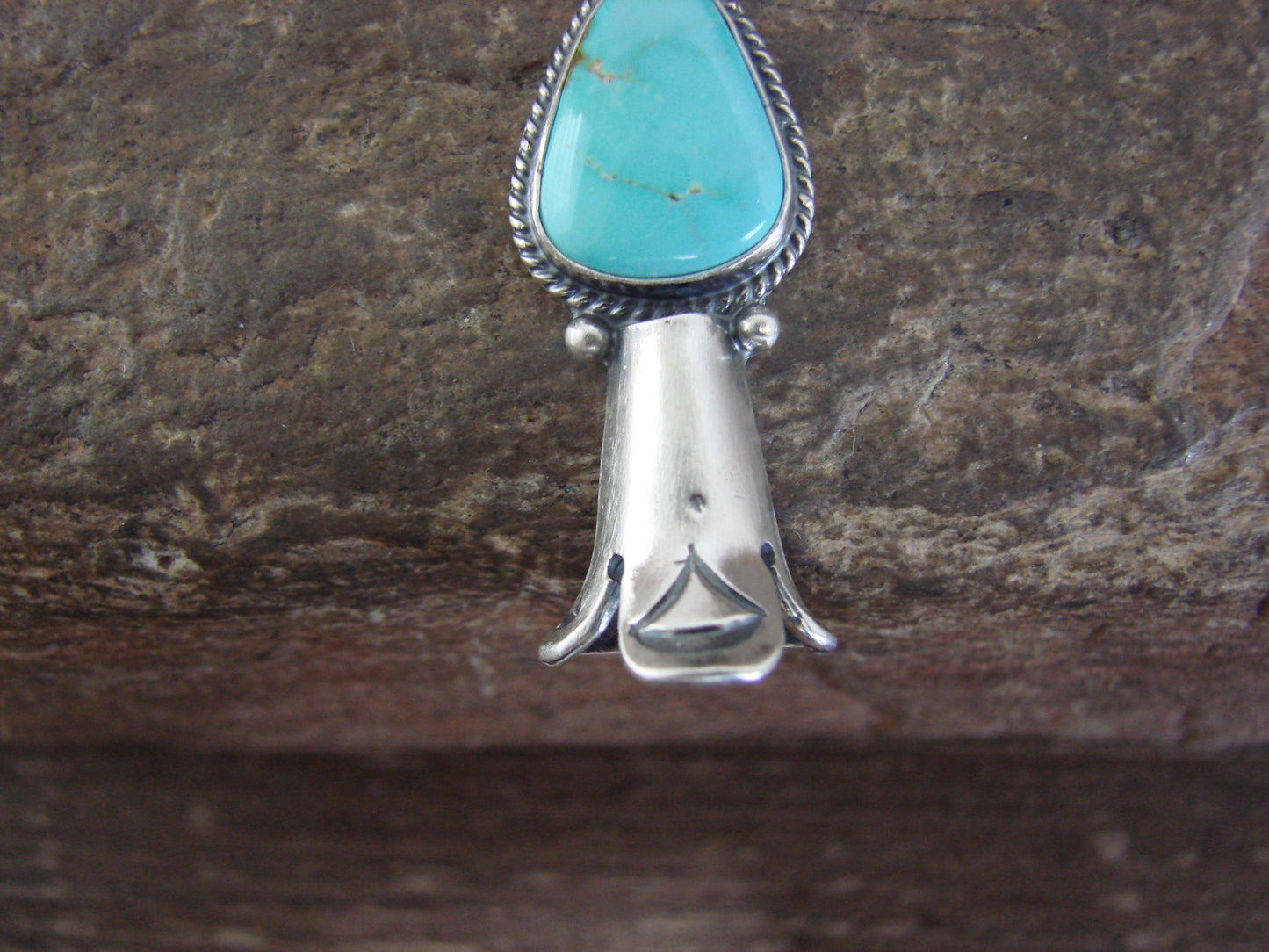 Native American Sterling Silver & Turquoise Squash Blossom Pendant by Betone