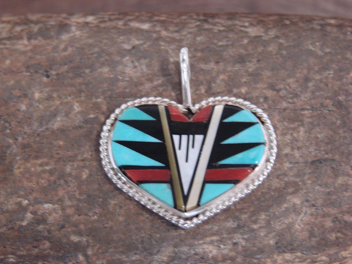 Native American Sterling Silver & Turquoise Inlay Heart Pendant by Booqua