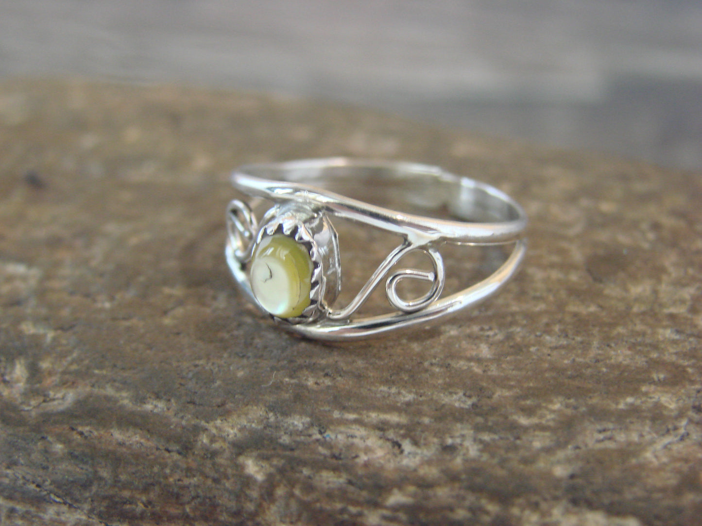 Native American Sterling Silver & Yellow Shell Ring Size 6.5 by Lincoln
