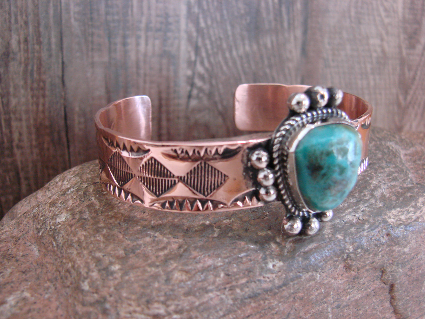 Native American Copper & Turquoise Bracelet by Cleveland