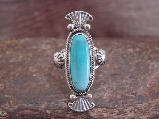 Native American Sterling Silver & Turquoise Ring by Benally - Size 10
