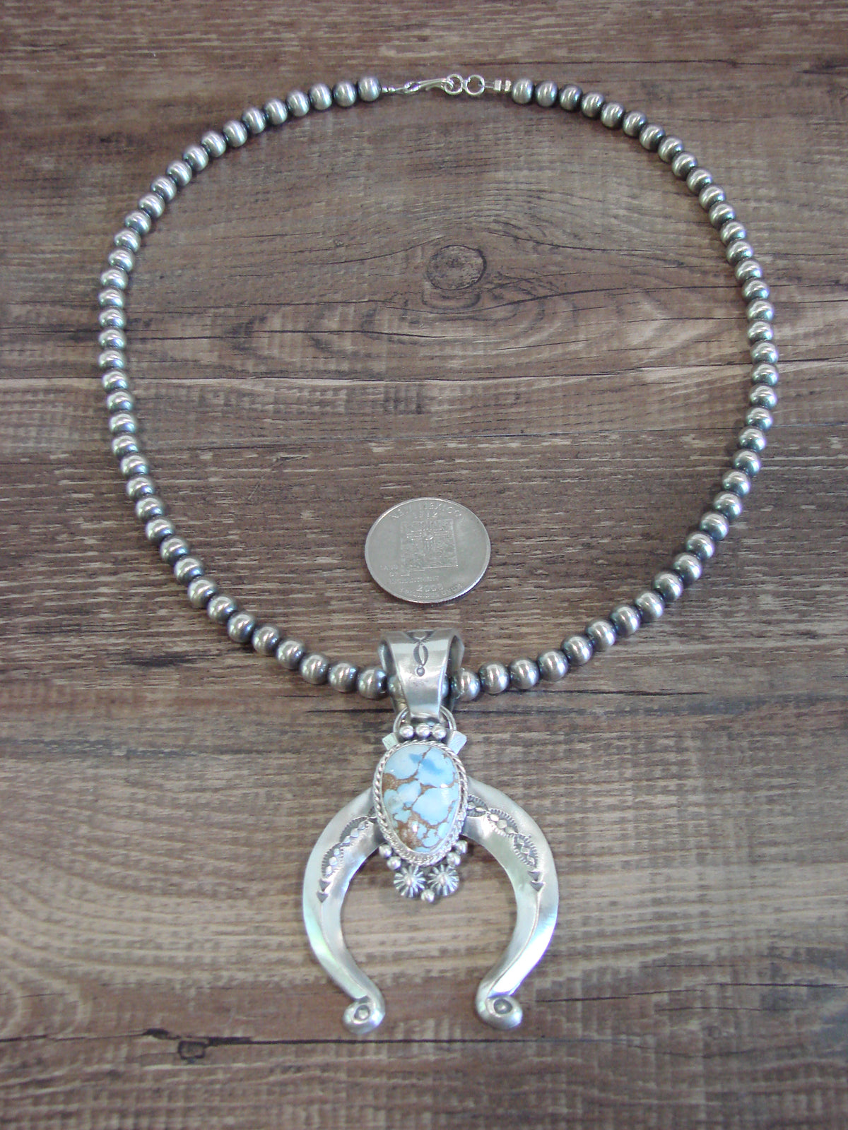Native American Sterling Silver & Turquoise Naja Navajo Pearl Necklace - Yellowhair