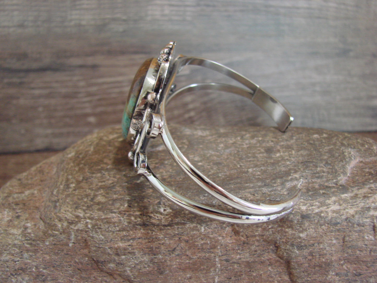 Native American Nickel Silver & Turquoise Bracelet by Cleveland