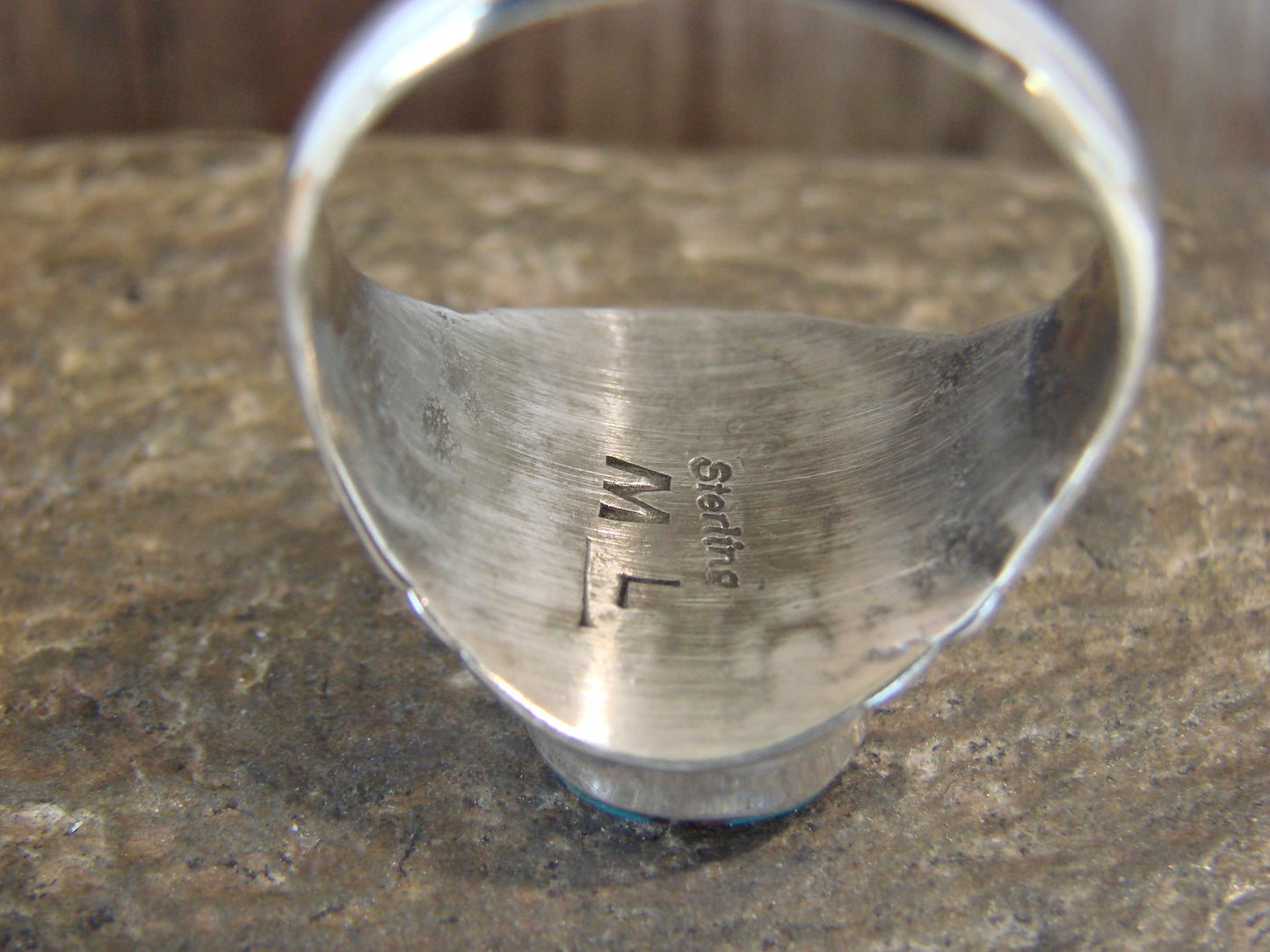 Native American Sterling Silver Turquoise Inlay Ring - Size 13 - Lincoln