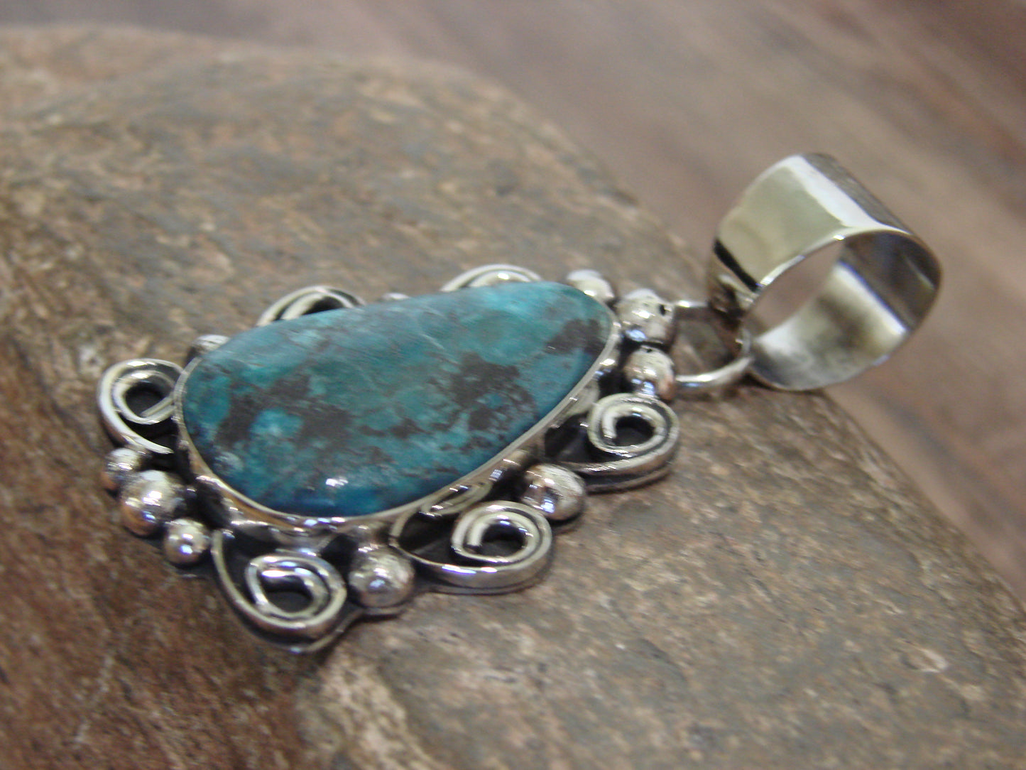 Native American Nickel Silver & Turquoise Pendant - Cleveland