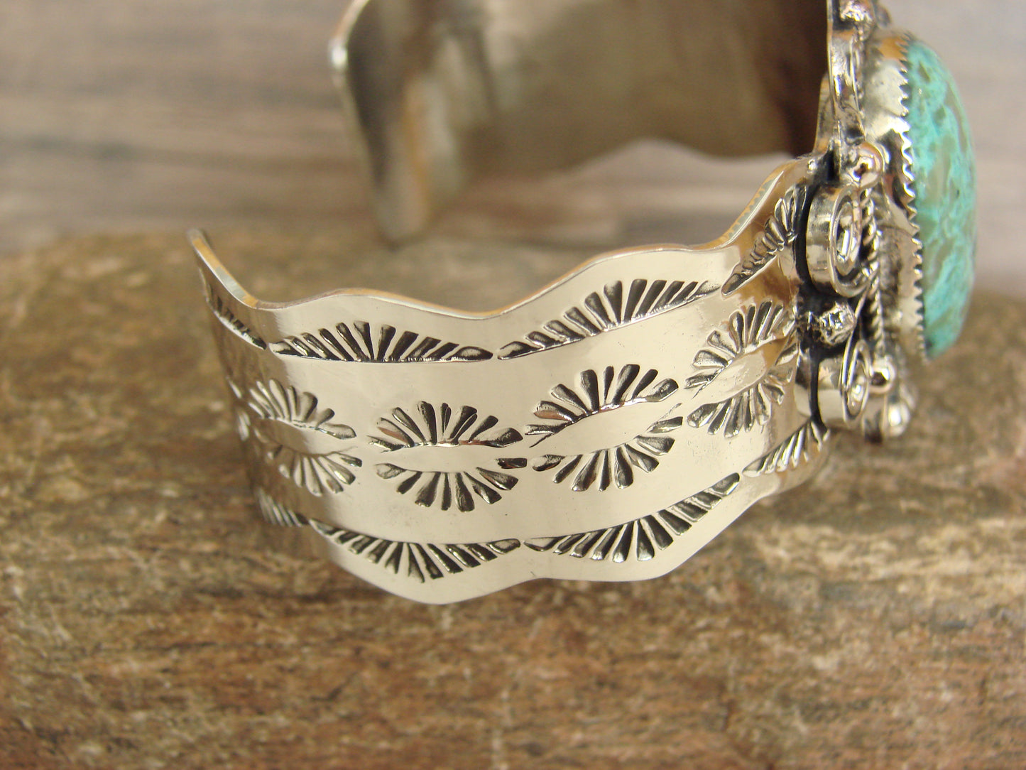 Native American Nickel Silver & Turquoise Bracelet by Cleveland