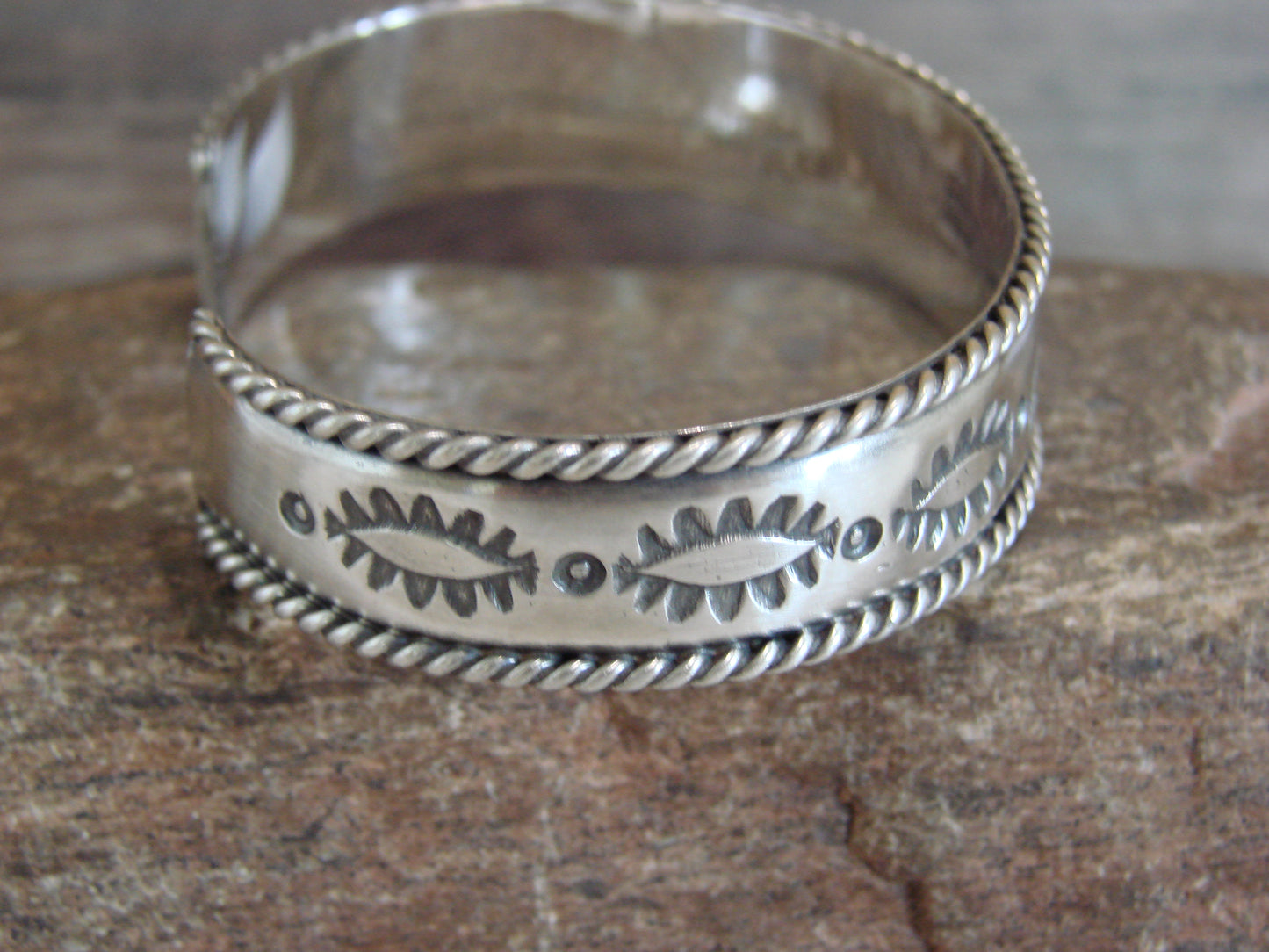 Native American Hand Stamped Sterling Silver Bracelet Cuff by Bahe