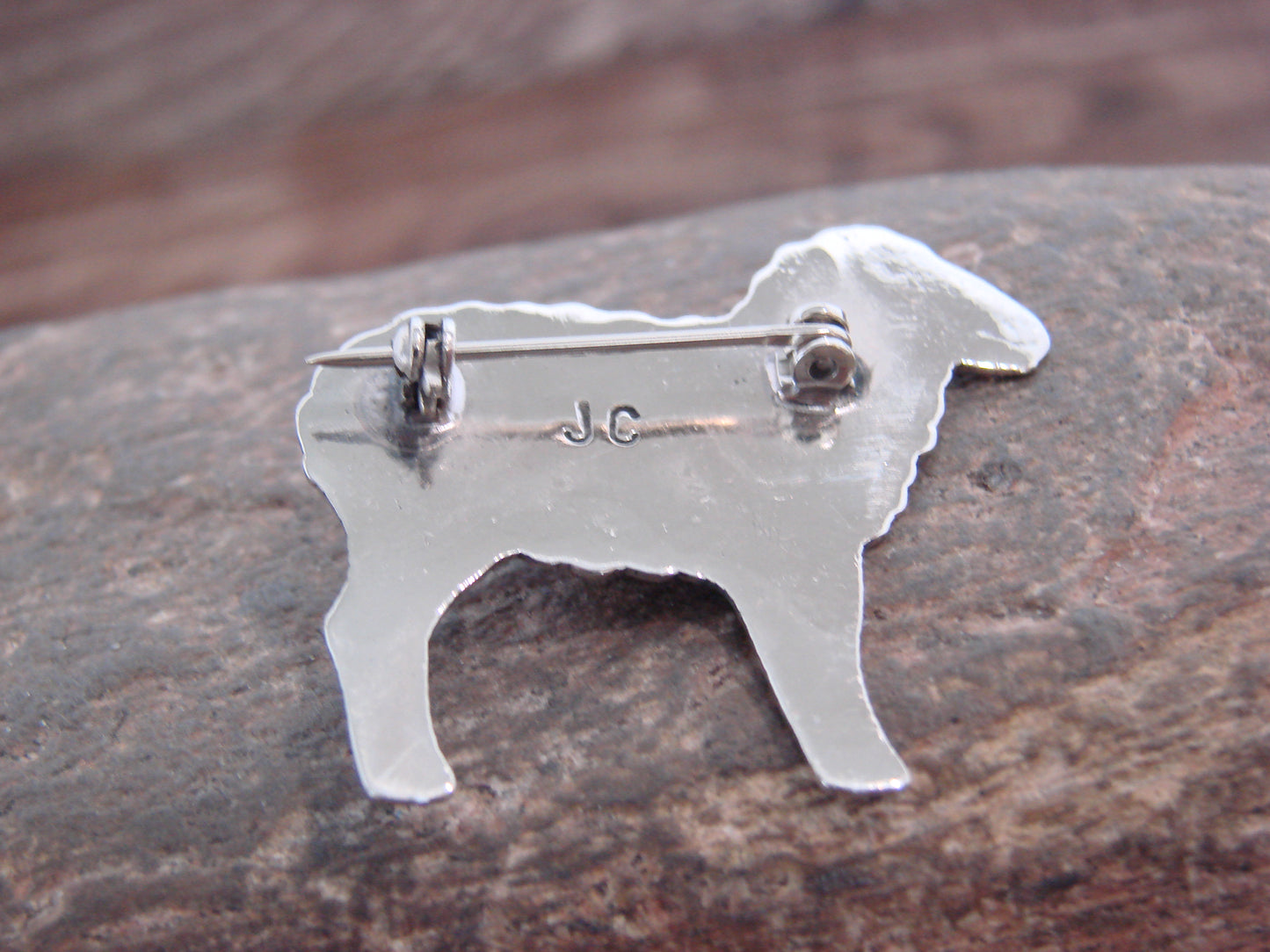 Native American Nickel Silver & Hematite Lamb Pin - Cleveland