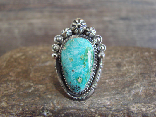 Native American Sterling Silver & Sonoran Turquoise Ring by Benally - Size 7.5