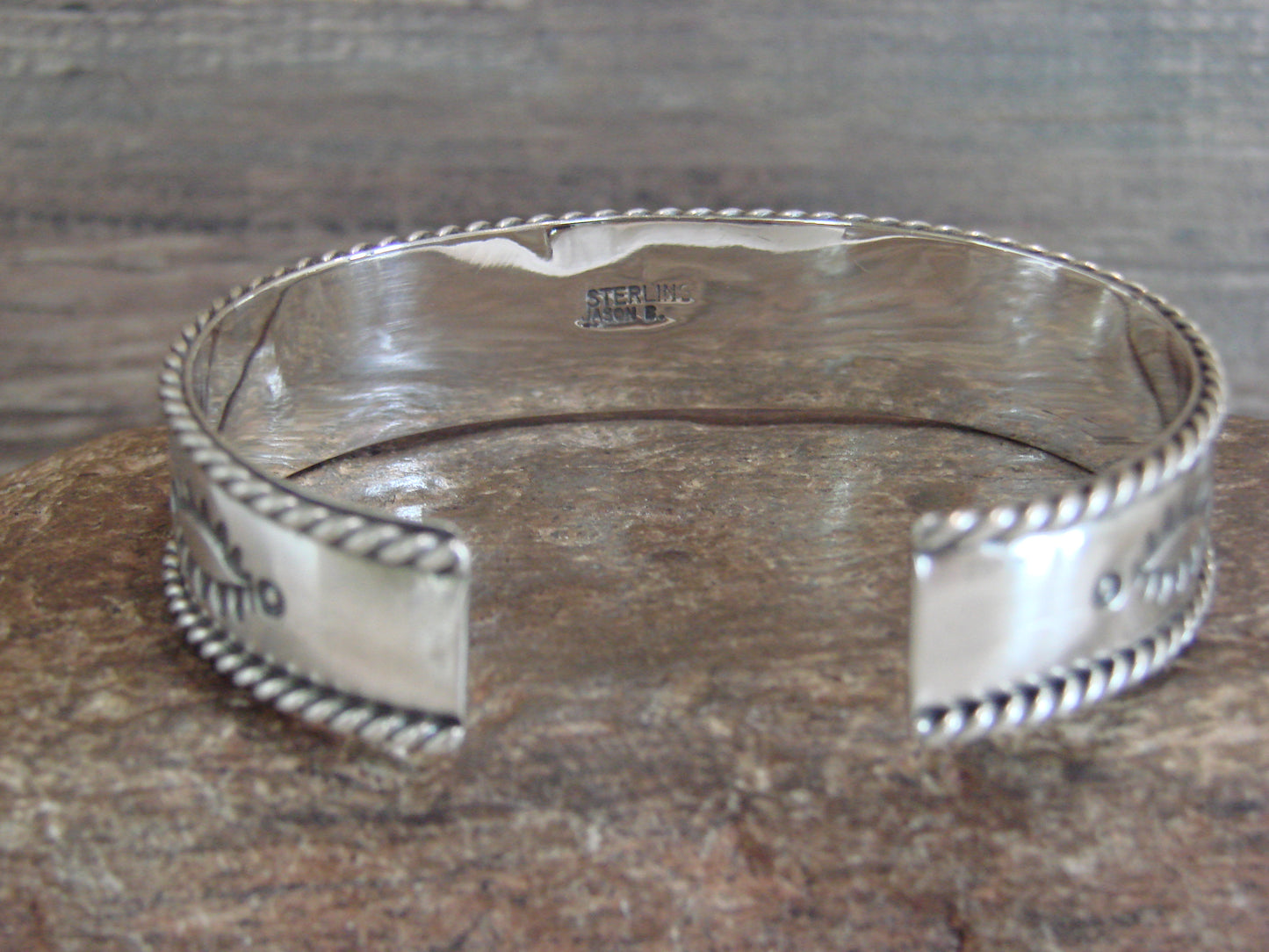 Native American Hand Stamped Sterling Silver Bracelet Cuff by Bahe
