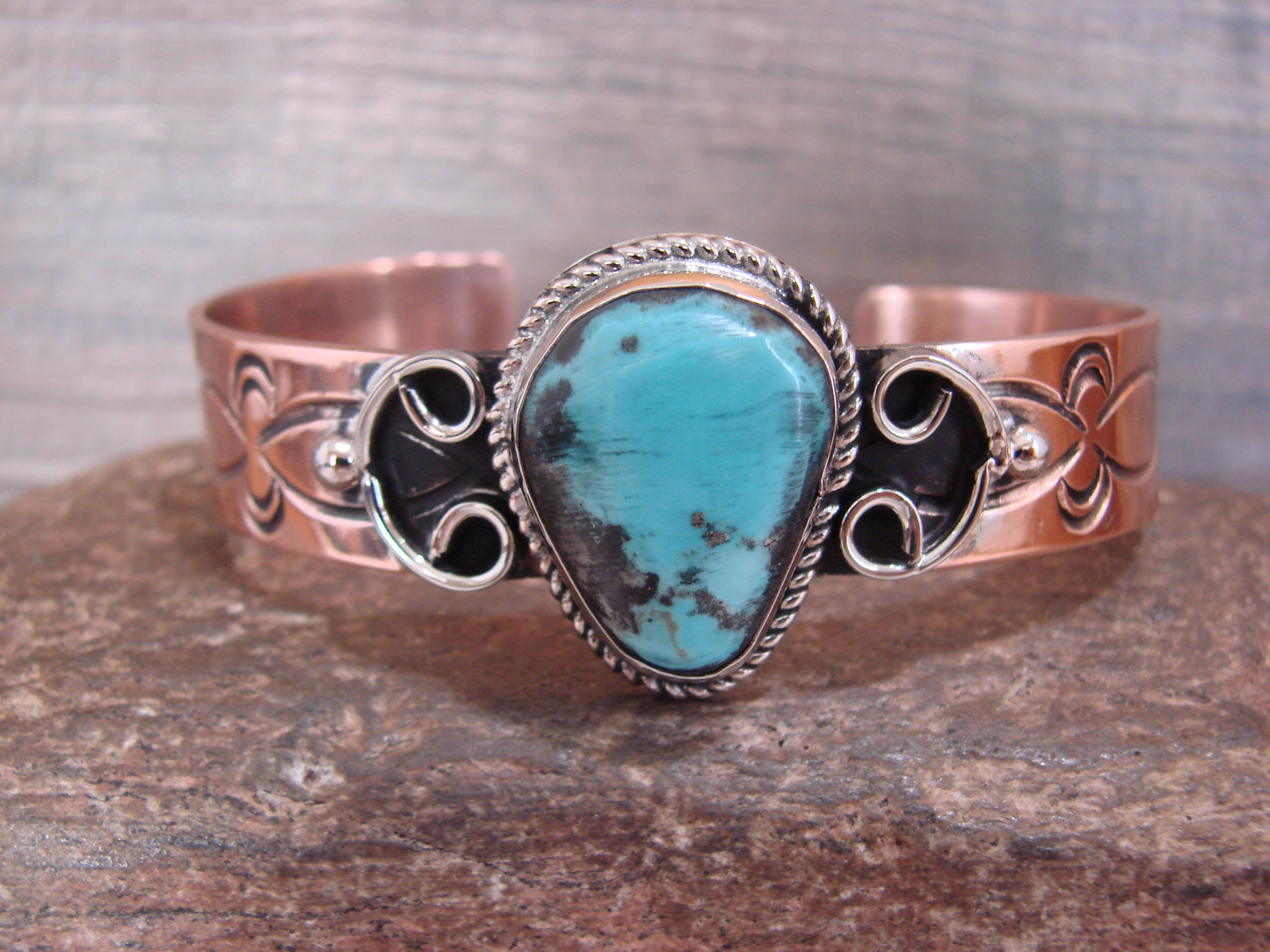 Native American Copper & Turquoise Bracelet by Cleveland