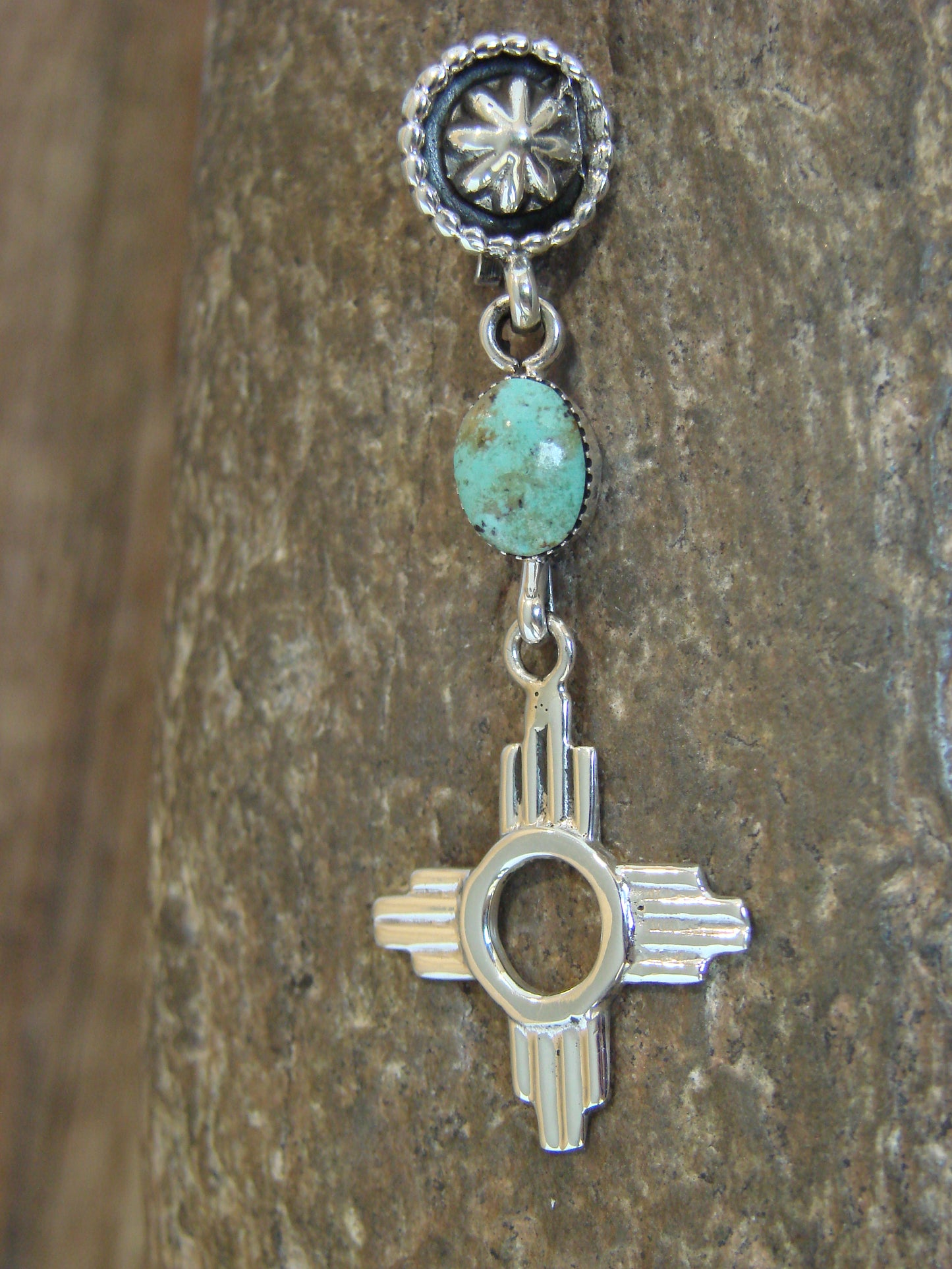 Native American Sterling Silver & Turquoise Zia Pendant by Lee