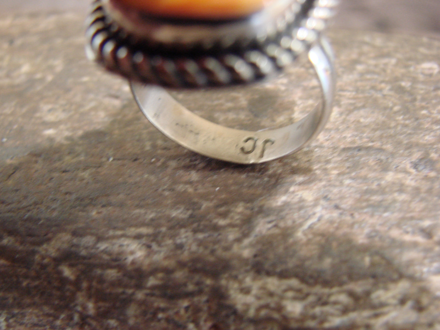Native American Nickel Silver & Spiny Oyster Ring Size 7 - Cleveland