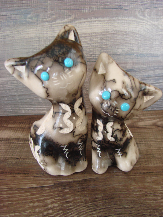 Native American Horse Hair Cat Pottery Set by Vail