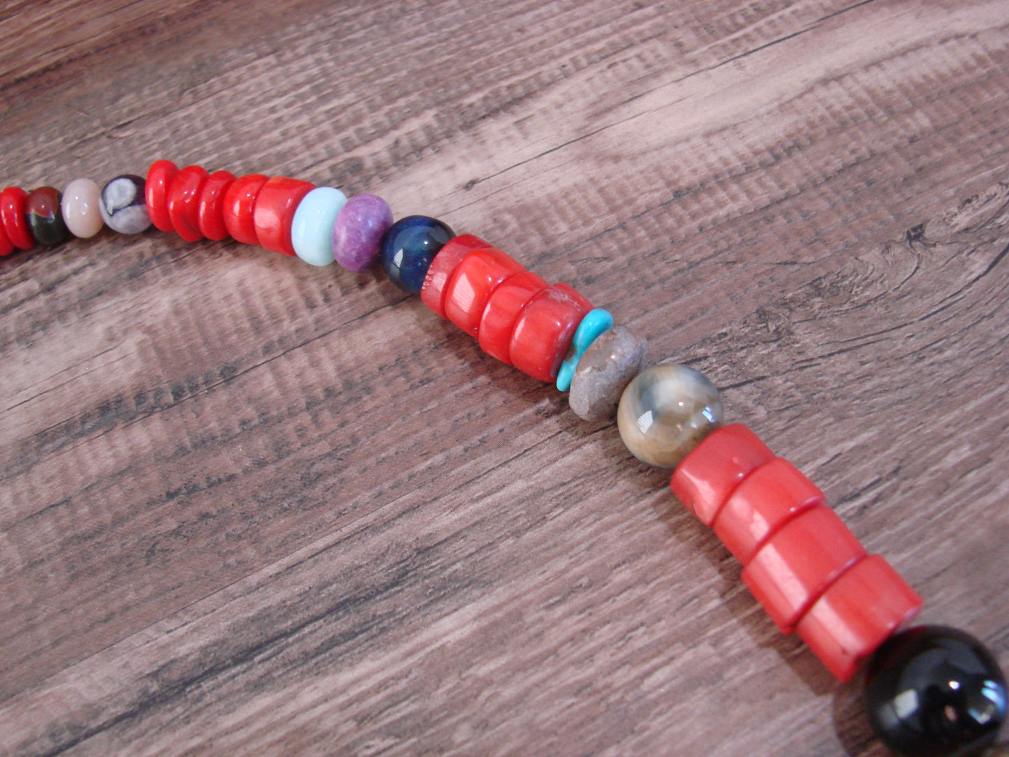 Native American Sterling Silver & Coral 30" Gemstone Necklace by Singer